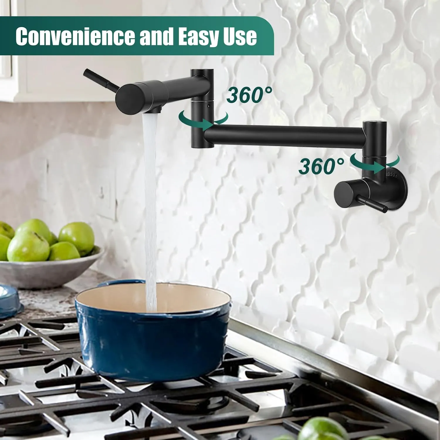 Tap Kitchen - Dual Swing Handle Arm Cloud-based Privacy-focused Black (Matte Filler Faucet SS304 Wall-Mounted Pot Finish)