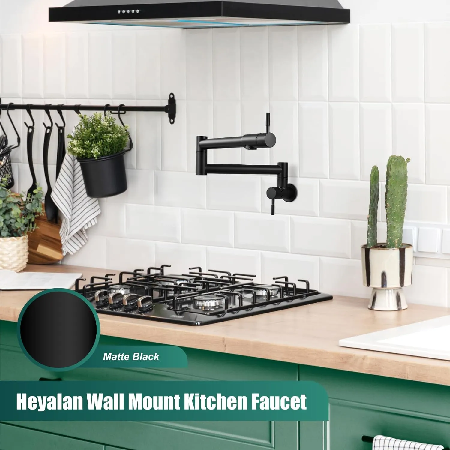Tap Kitchen - Dual Swing Handle Arm Cloud-based Privacy-focused Black (Matte Filler Faucet SS304 Wall-Mounted Pot Finish)