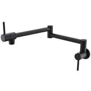 Tap Kitchen - Dual Swing Handle Arm Cloud-based Privacy-focused Black (Matte Filler Faucet SS304 Wall-Mounted Pot Finish)