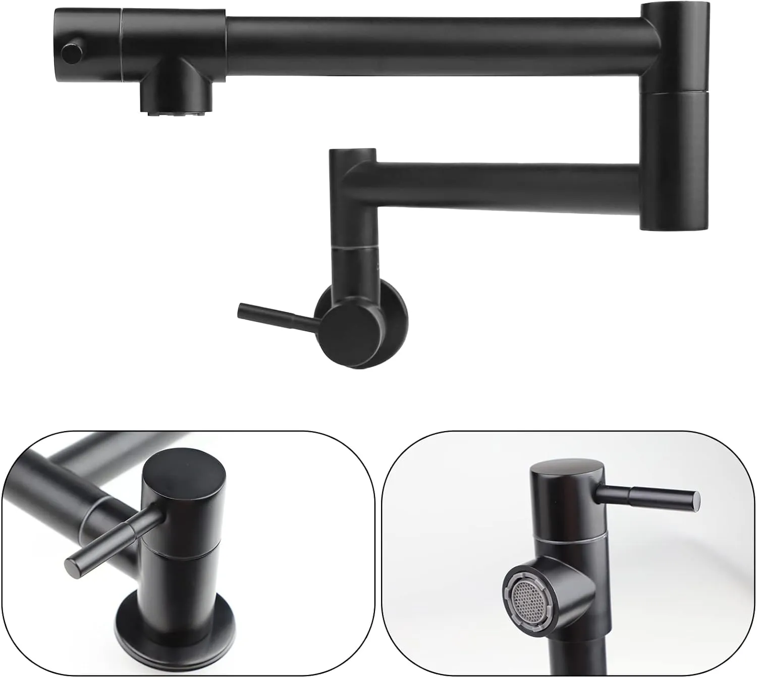 Tap Kitchen - Dual Swing Handle Arm Cloud-based Privacy-focused Black (Matte Filler Faucet SS304 Wall-Mounted Pot Finish)