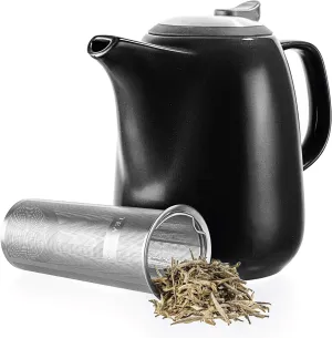 Tealyra - Daze Ceramic Large Teapot Black - 47-ounce (6-7 cups) - With Stainless Steel Lid Extra-Fine Infuser for Loose Leaf Tea - 1400ml