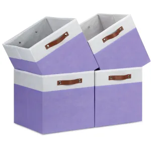 Temary Cube Storage Bins 4Pack Foldable Cube Baskets for Clothes Shelf Storage Basket with Handles Storage Box Fabric Storage Organizer Bins for Home (White&Purple 13x15x13 Inch)