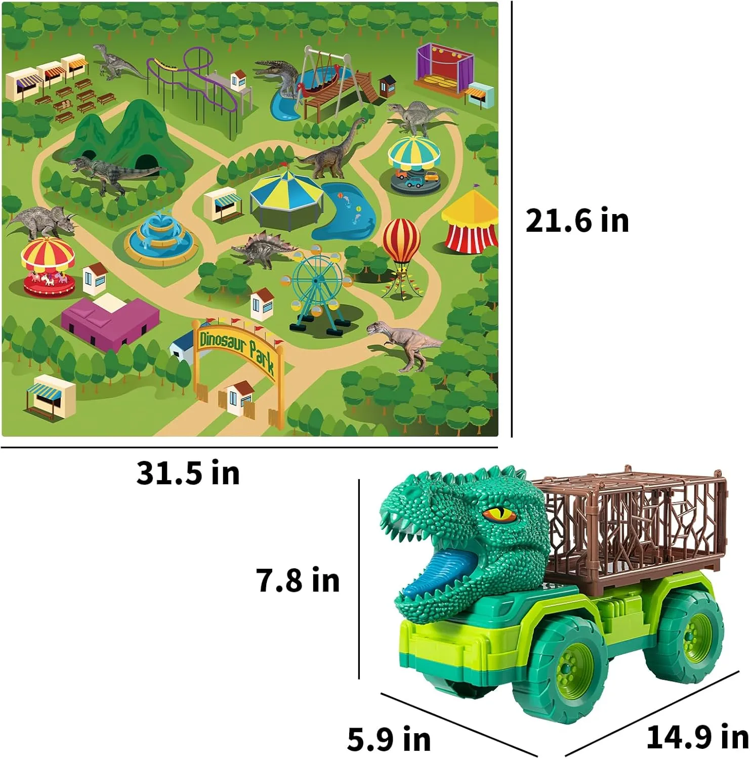 TEMI 25 in 1 Tyrannosaurus Kids Dinosaur Carrier Truck Set, Dinosaur Transport Car Toys for Kids 3-5 with Play Mat, 18 Dinosaur Figures, Eggs, Capture Dinosaurs Playset for 3 4 5 6 7  Year Old