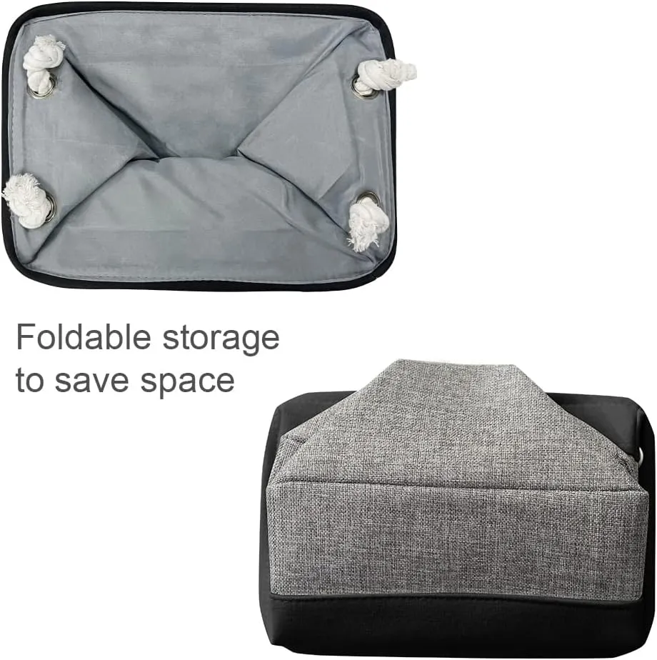TheWarmHome Storage Basket for Organizing - 14x10x7 inch Medium 3 Pack Collapsible Storage Bin for Shelves with Rope, Fabric Storage Cubes for Organizer Cloth Gift Toy Closet (Black & Grey)