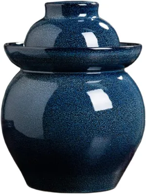 Thickened Chinese Porcelain Pickling Jar,Blue Kimchi Pot with Lid Ceramic Food Storage Sealed Containers, Household Pickles Fermented Foods Turnip Cabbage Fermenting 10KG