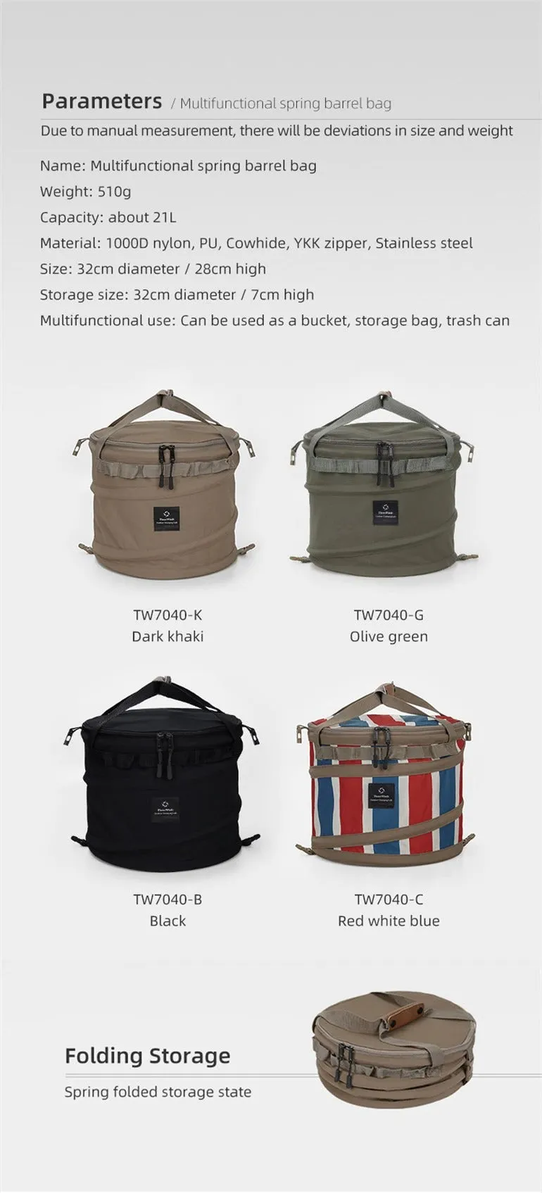 Thous Winds Multifunction Spring Bucket Bag - Khaki