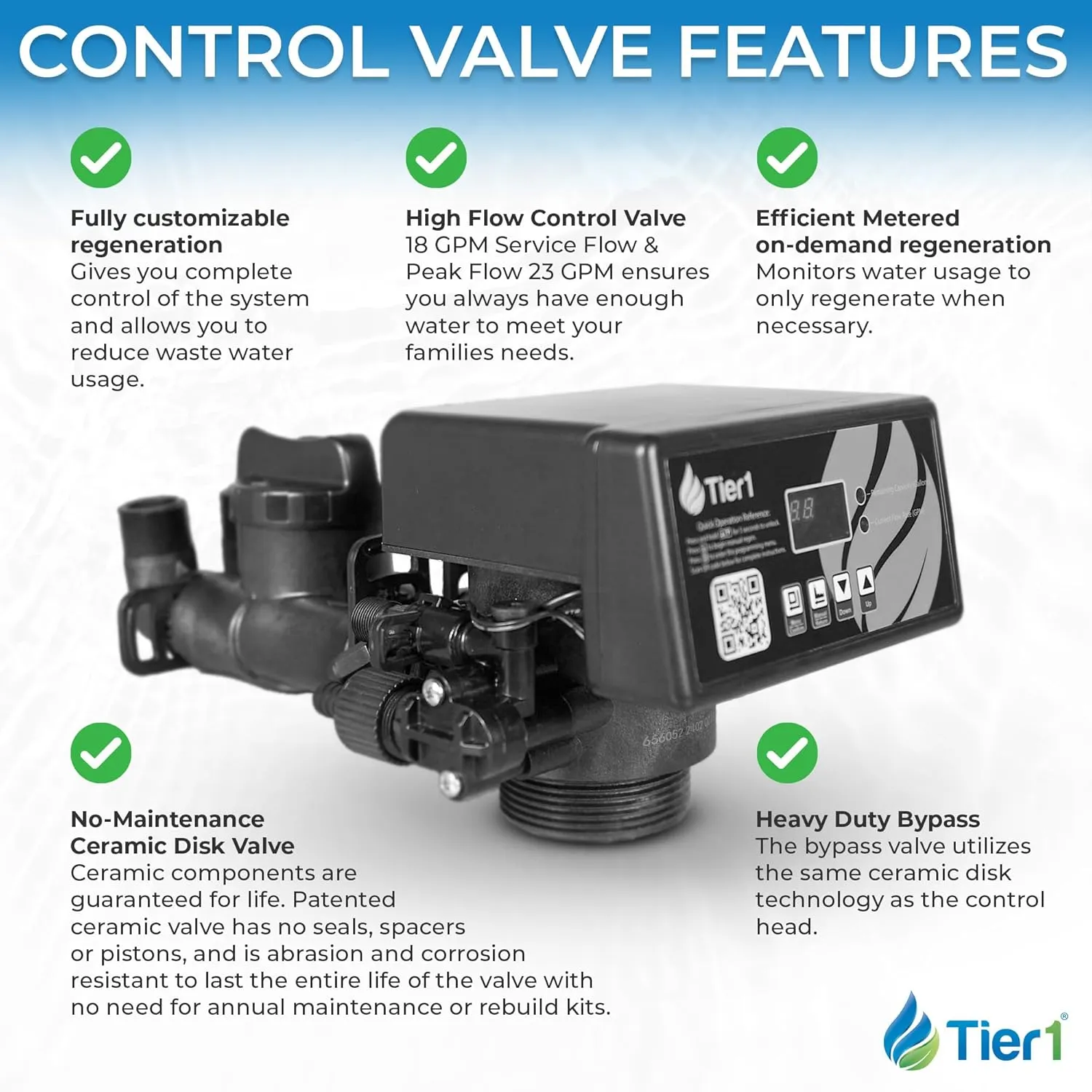 Tier1 Whole House Water Softener System Compact 32,000 Grain High Efficiency with Sediment Pre-Filter | Pre-Filled Mineral Tank with 1 Cubic Foot of Cation Resin | Home Water Filtration System