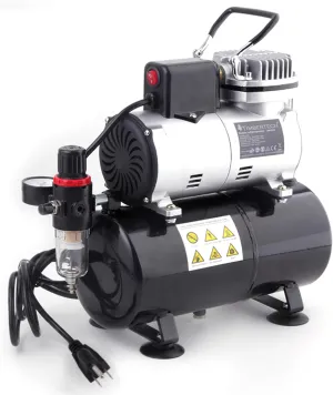 Timbertech Upgraded Airbrush Single-Piston Oil-free Mini Compressor ABPST08 with Cooling Fan, 3L Tank, Regulator, Moisture trap for Hobby, Body Tattoo, Model Painting, Automotive Graphic, Make-up