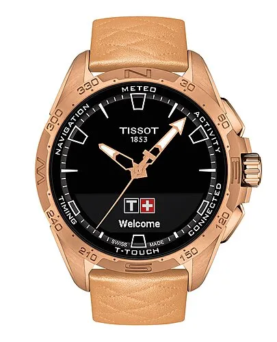Tissot T-Touch Connect Solar Rose Gold-Tone Leather Strap Watch T121.420.46.051.00