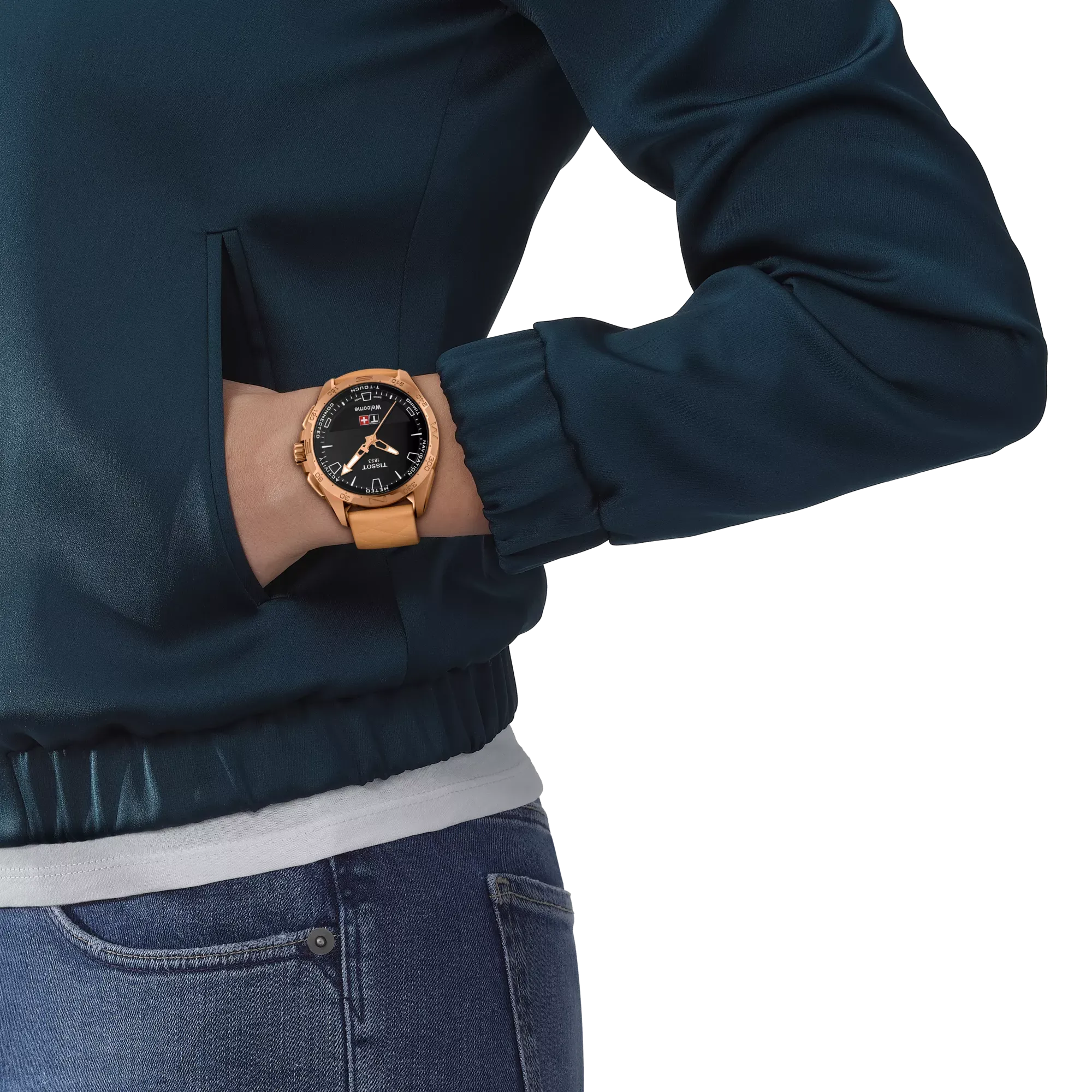 Tissot T-Touch Connect Solar Rose Gold-Tone Leather Strap Watch T121.420.46.051.00
