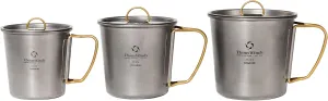 Titanium 250-450ml Camping Mugs Set, 3pcs with Lid & Foldable Handle