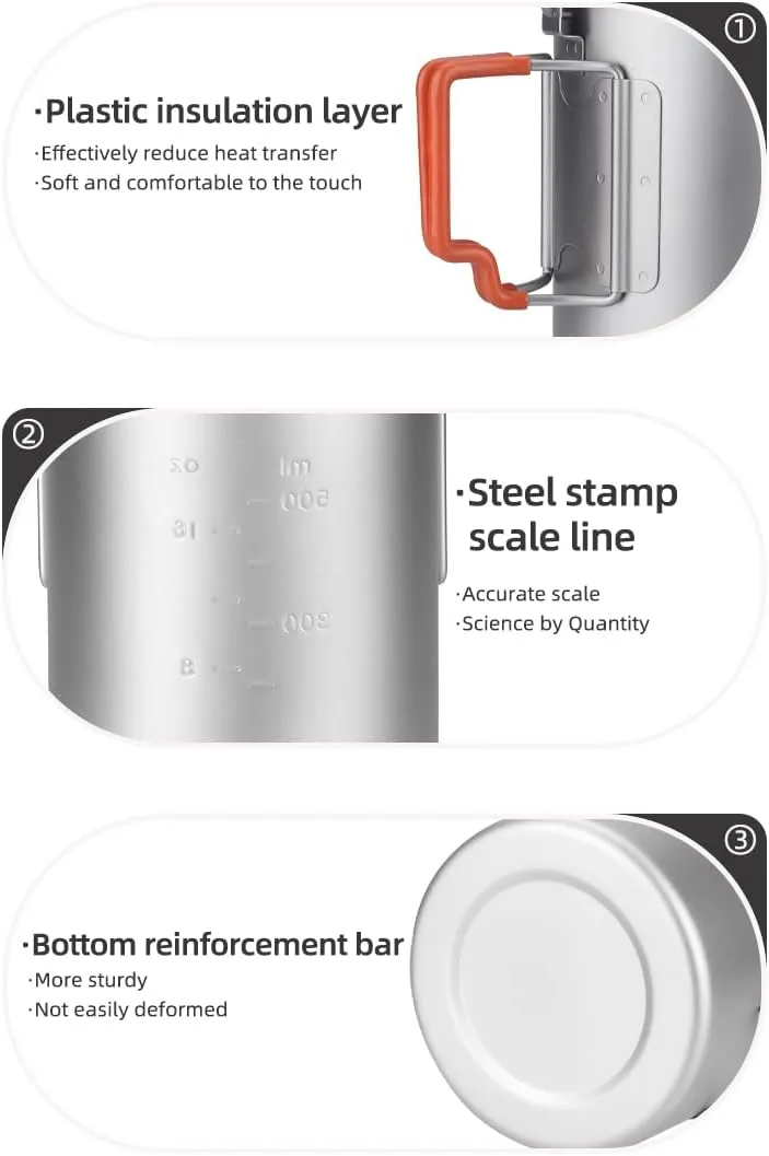 Titanium Cup Camping Pot Portable Cup Ultralight Coffee Mug Water Cup with Lid and Plastic Foldable Handle Portable Lightweight For Outdoor Camping Hiking Backpacking (750ml)