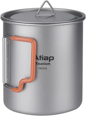 Titanium Cup Camping Pot Portable Cup Ultralight Coffee Mug Water Cup with Lid and Plastic Foldable Handle Portable Lightweight For Outdoor Camping Hiking Backpacking (750ml)