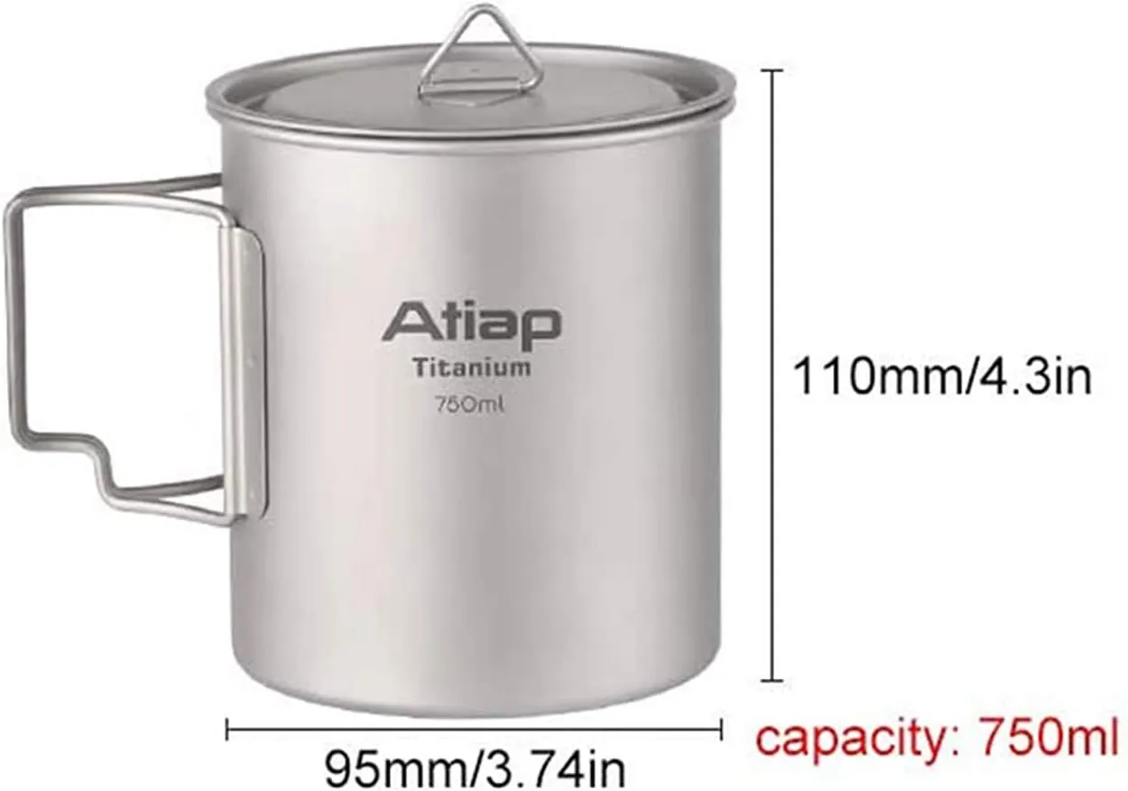 Titanium Pot 750ml Backpacking Pot Camping Coffee Pot Camp Mug Camping Pot with Lid Foldable Handle Portable Lightweight