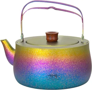 TiTo Titanium 800ml/27fl oz Titanium Kettle with Folding Handle Filter Teapot Ultralight Portable Coffee Boil Water Pot for Outdoor Camping Hiking Travel Backpacking Drinkware (N2-Ice Gold Colorful)