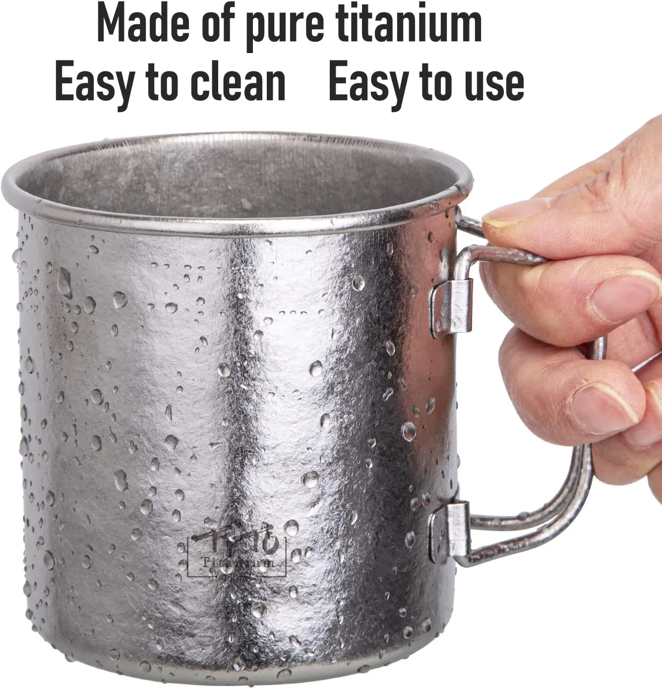 TiTo Titanium Cup Titanium Pot with Lid Ultralight Portable 450ml Foldable Handle Camping Tea Coffee Water Mug for Outdoor Backpacking Hiking Picnic Drinkware with Mesh Sack (Colorful)