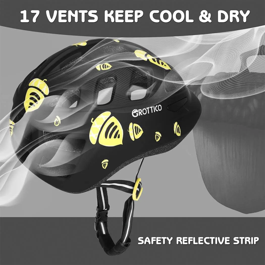 Toddler-Kids Ultralight Helmet with Knee-Elbow-Wrist-Pads - Acorn Pattern Adjustable for Boys Girls Bike Skate Scooter