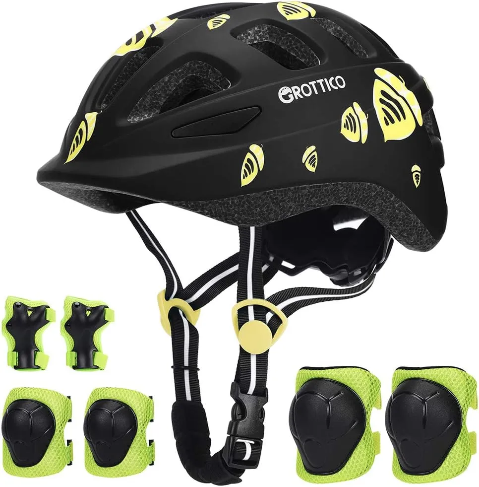 Toddler-Kids Ultralight Helmet with Knee-Elbow-Wrist-Pads - Acorn Pattern Adjustable for Boys Girls Bike Skate Scooter