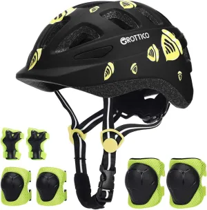Toddler-Kids Ultralight Helmet with Knee-Elbow-Wrist-Pads - Acorn Pattern Adjustable for Boys Girls Bike Skate Scooter