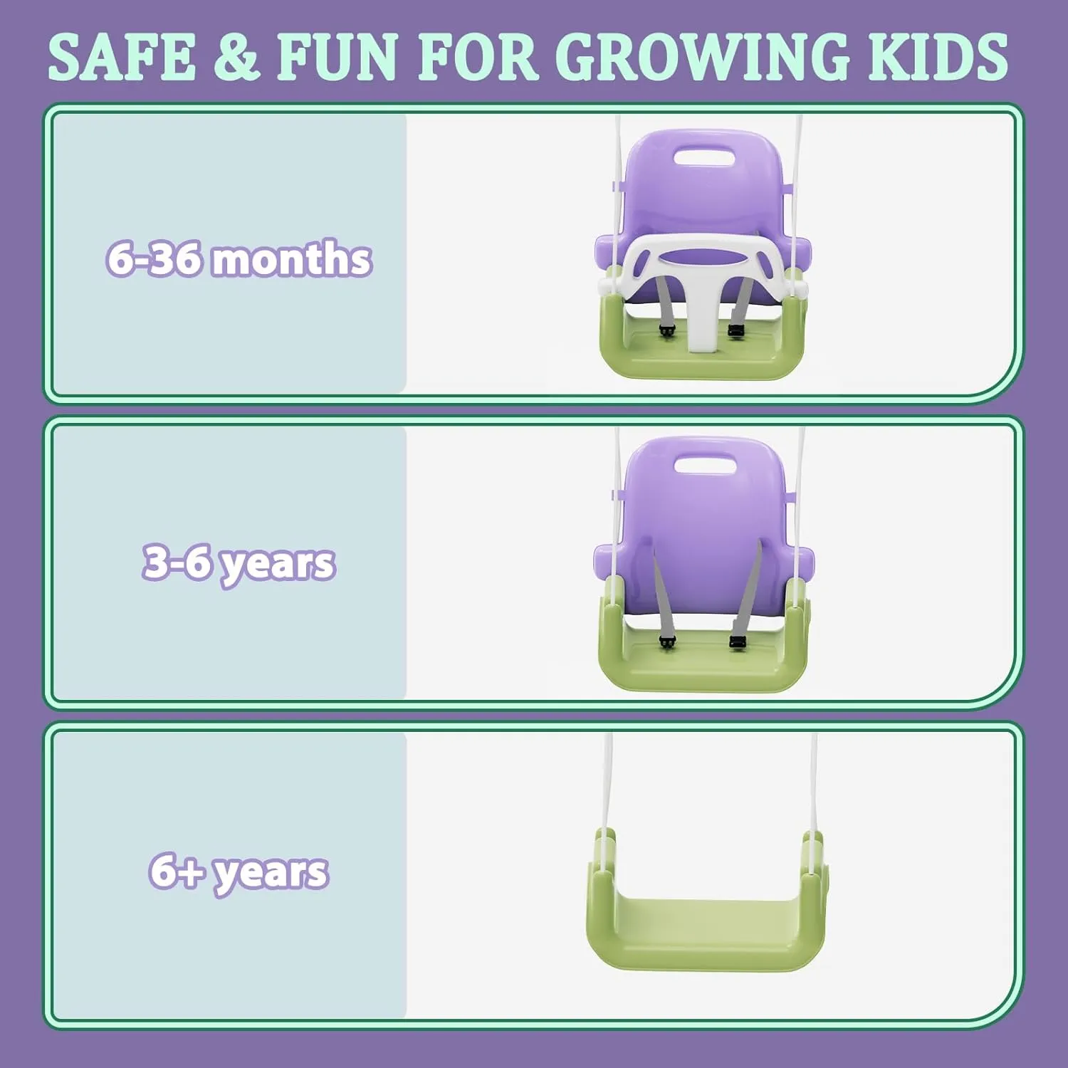 Toddler Swing with Soft Cushion, Foldable Indoor & Outdoor Baby Swing, Easy to Install & Store for Backyard Play (Purple)