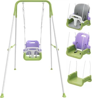 Toddler Swing with Soft Cushion, Foldable Indoor & Outdoor Baby Swing, Easy to Install & Store for Backyard Play (Purple)