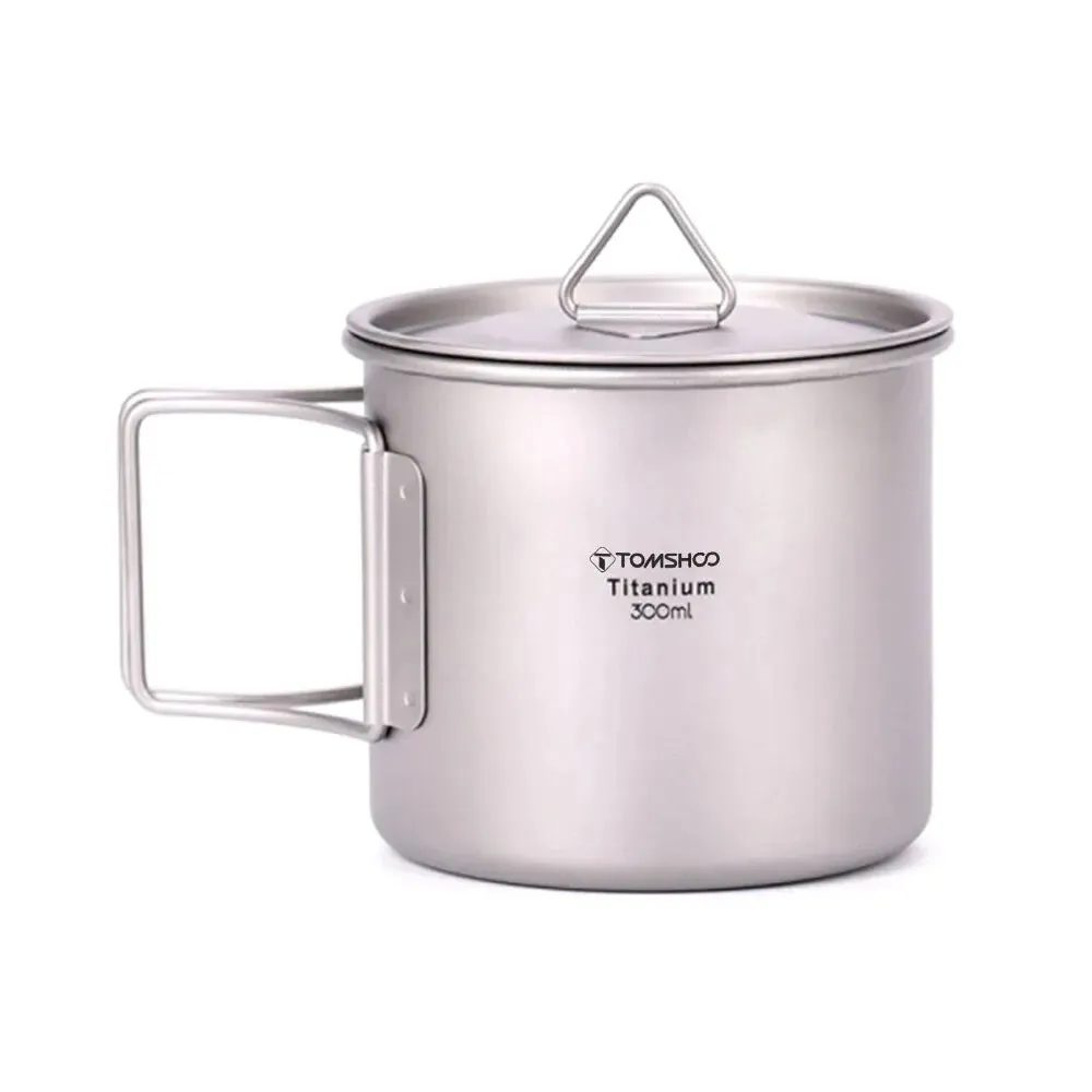 TOMSHOO Ultralight Titanium Cup Set – 2-Piece 450ml & 750ml Camping Mugs with Foldable Handles