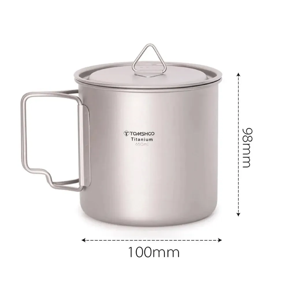 TOMSHOO Ultralight Titanium Cup Set – 2-Piece 450ml & 750ml Camping Mugs with Foldable Handles