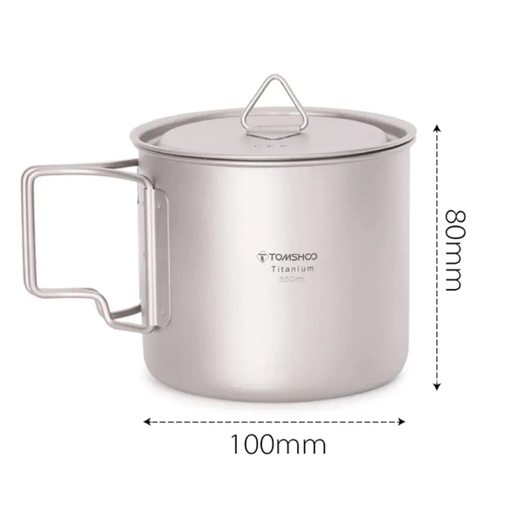 TOMSHOO Ultralight Titanium Cup Set – 2-Piece 450ml & 750ml Camping Mugs with Foldable Handles