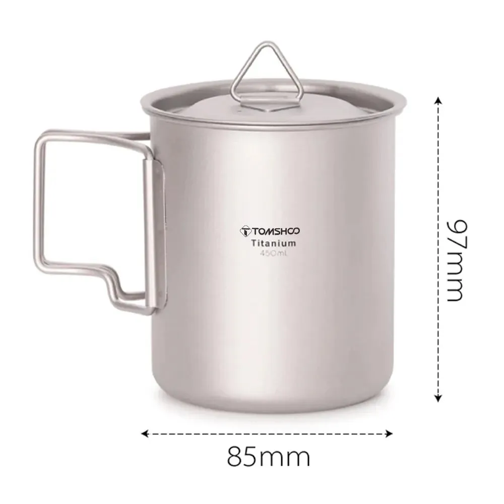TOMSHOO Ultralight Titanium Cup Set – 2-Piece 450ml & 750ml Camping Mugs with Foldable Handles