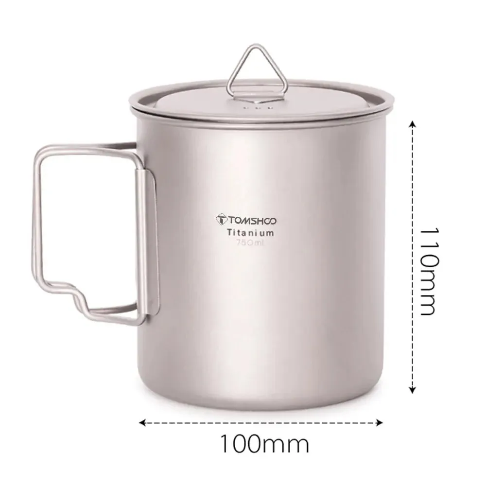 TOMSHOO Ultralight Titanium Cup Set – 2-Piece 450ml & 750ml Camping Mugs with Foldable Handles