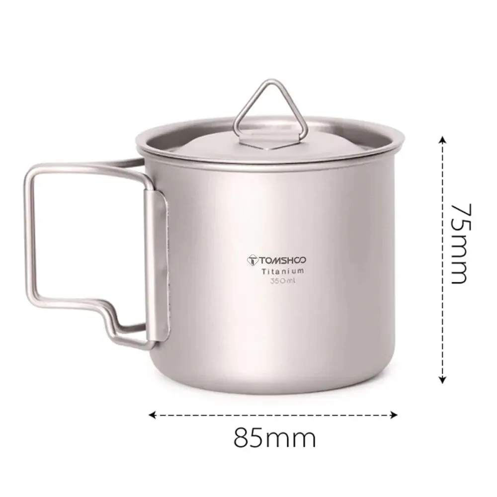 TOMSHOO Ultralight Titanium Cup Set – 2-Piece 450ml & 750ml Camping Mugs with Foldable Handles