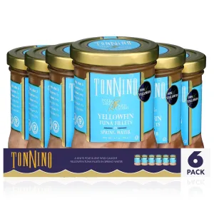 Tonnino Tuna Fish Yellowfin Pole&Line - Spring Water – Pack of 6 – Alternative to Salmon – Protein Snacks – Ready to Eat Meals