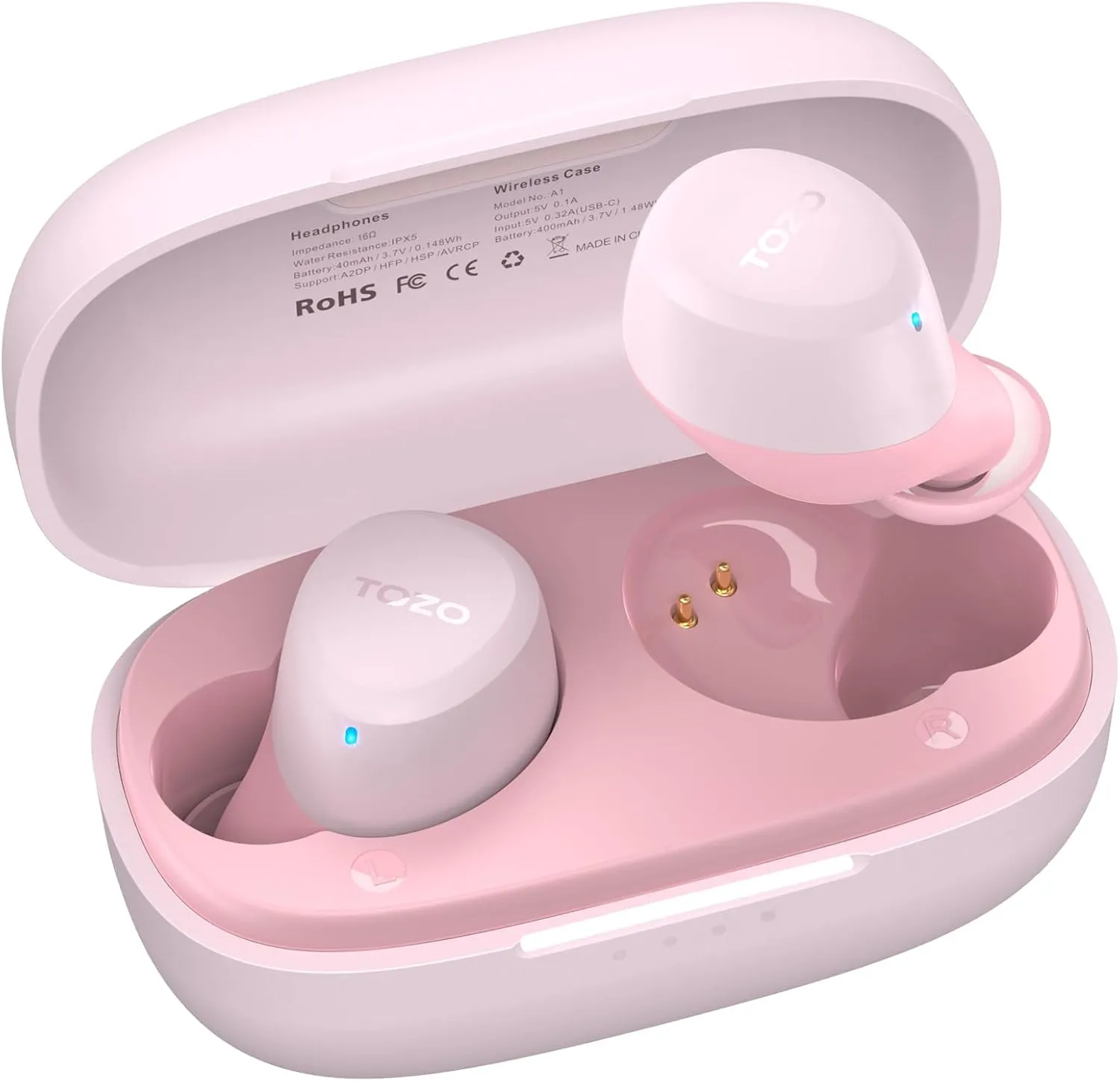 TOZO A1 Wireless Earbuds Bluetooth 5.3 Light Weight in Ear IPX5 Waterproof Headphones 2 Mic for AI Calls, Immersive Premium Sound Bass Headset with Charging Case, 32 Presets EQ Customization via App
