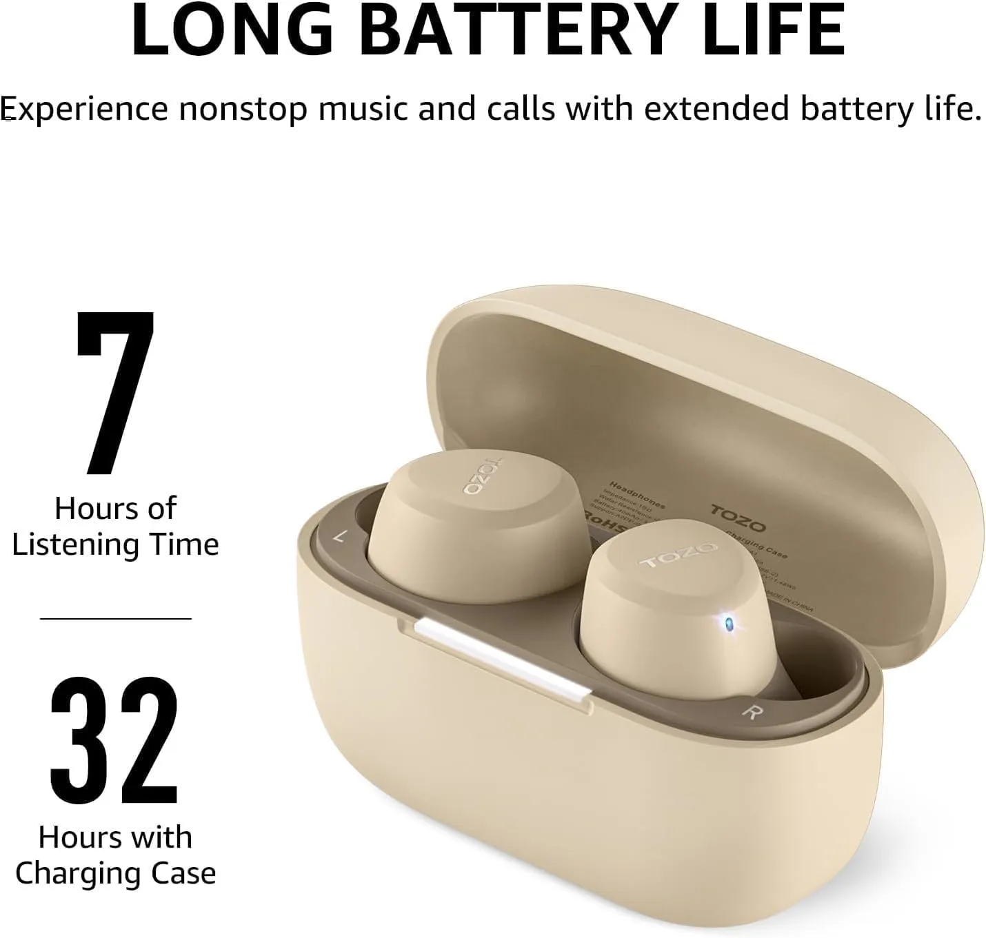 TOZO A1 Wireless Earbuds Bluetooth 5.3 Light Weight in Ear IPX5 Waterproof Headphones 2 Mic for AI Calls, Immersive Premium Sound Bass Headset with Charging Case, 32 Presets EQ Customization via App