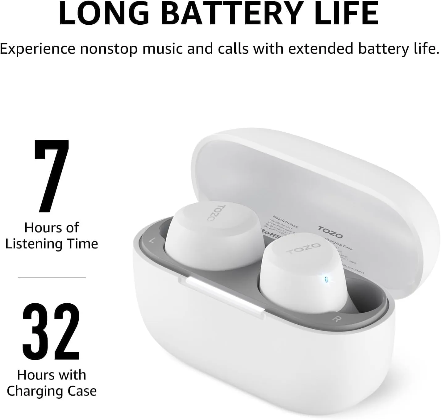 TOZO A1 Wireless Earbuds Bluetooth 5.3 Light Weight in Ear IPX5 Waterproof Headphones 2 Mic for AI Calls, Immersive Premium Sound Bass Headset with Charging Case, 32 Presets EQ Customization via App
