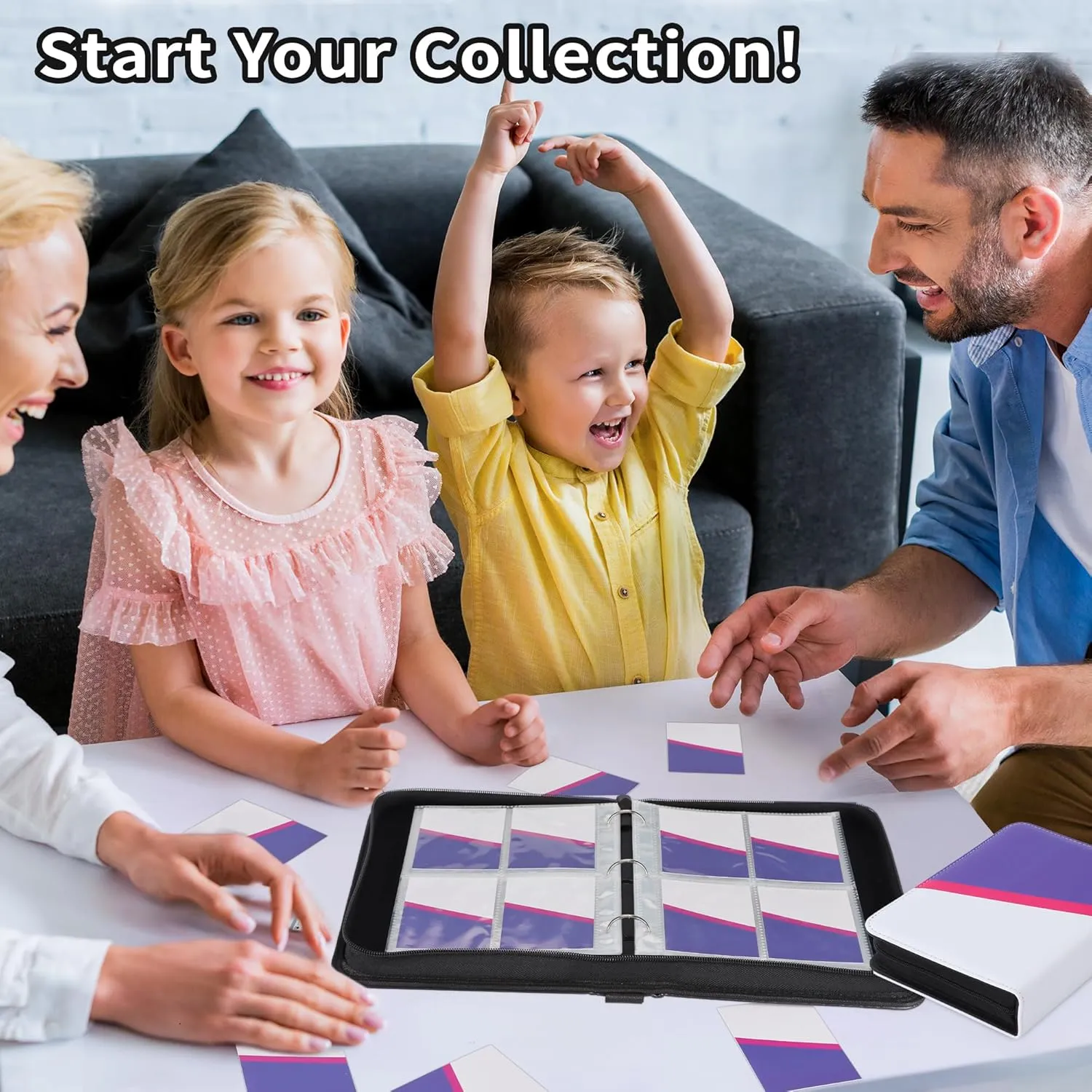 Trading Card Binder 9 Pocket with 50 Removable Sleeves, 900 Pockets Card Collection Binder for TCG Cards Collector, Purple & White