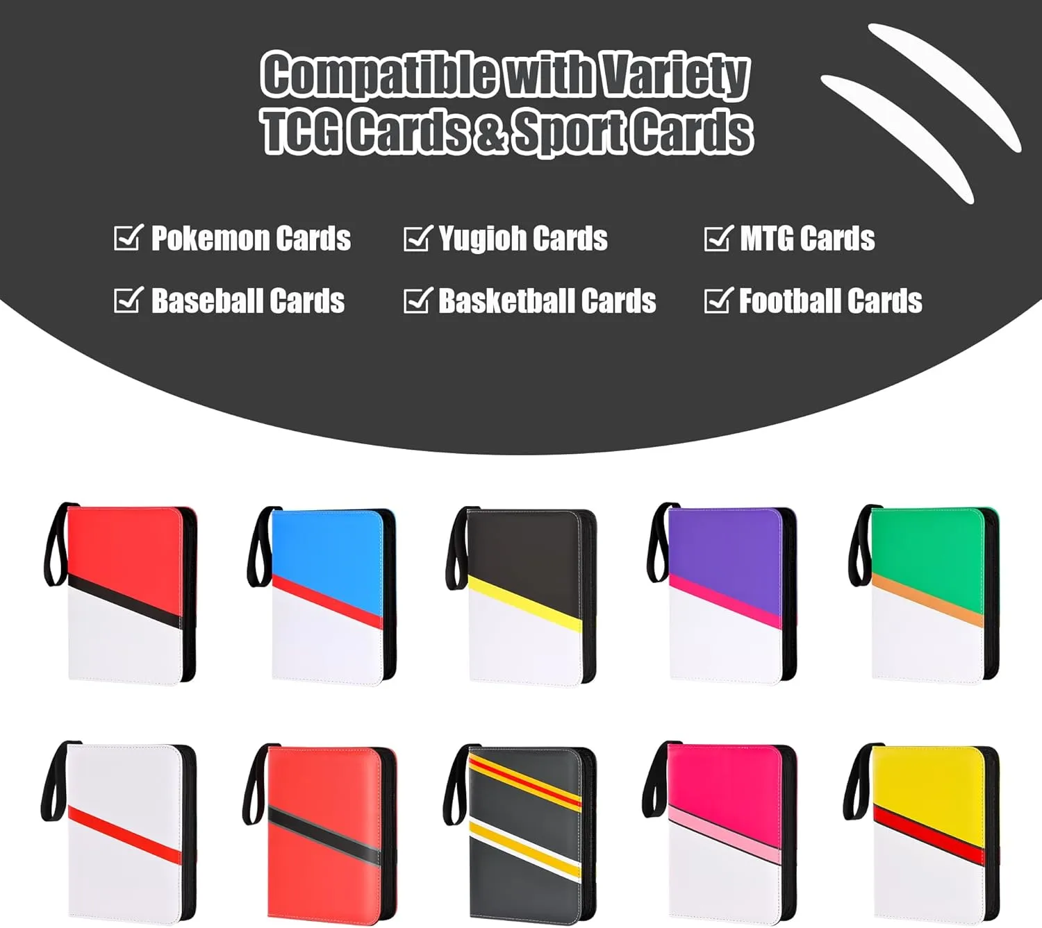 Trading Card Binder 9 Pocket with 50 Removable Sleeves, 900 Pockets Card Collection Binder for TCG Cards Collector, Purple & White