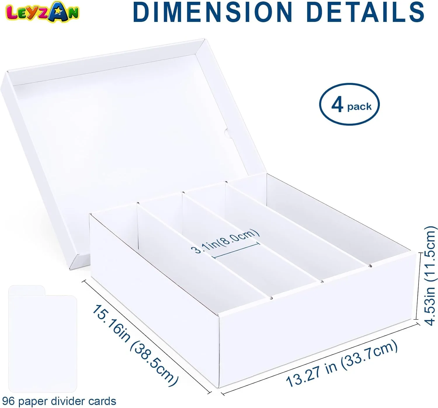 Trading Card Storage Box, 4 Pack 3200 Count Cardboard Storage Box with Divider for Sports, Tcg, Mtg Cards