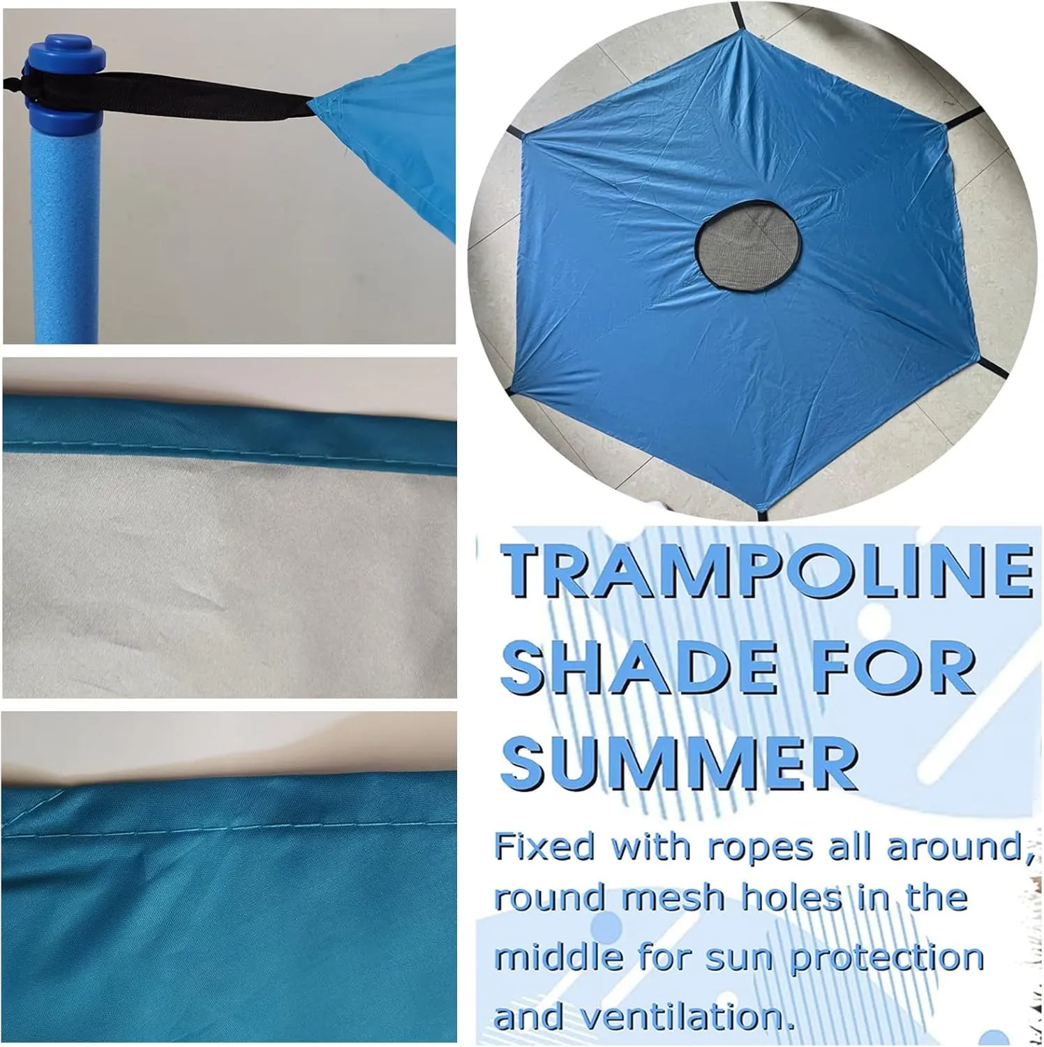 Trampoline Shade Cover, Outdoor 6Ft 8Ft 10Ft 12Ft 14Ft UV Sun Protection Trampoline Top Cover for 6 Poles Trampoline