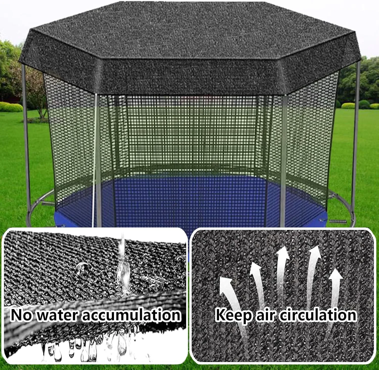 Trampoline Sunshade Top Cover for 8 Poles Trampolines, Anti-UV Sun Protection Net for Backyard Playground, Net Only