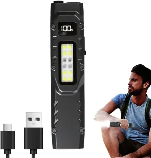 Travel Flashlight - Handheld Flashlight USB Rechargeable with Pen Clip - LED Work Light with Digital Display Portable Outdoor Lighting for Camping