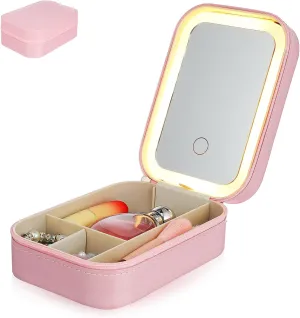 Travel Makeup Bag with Mirror Led Makeup Case Box Compact Organizer with Foldable Mirror Safe Storage