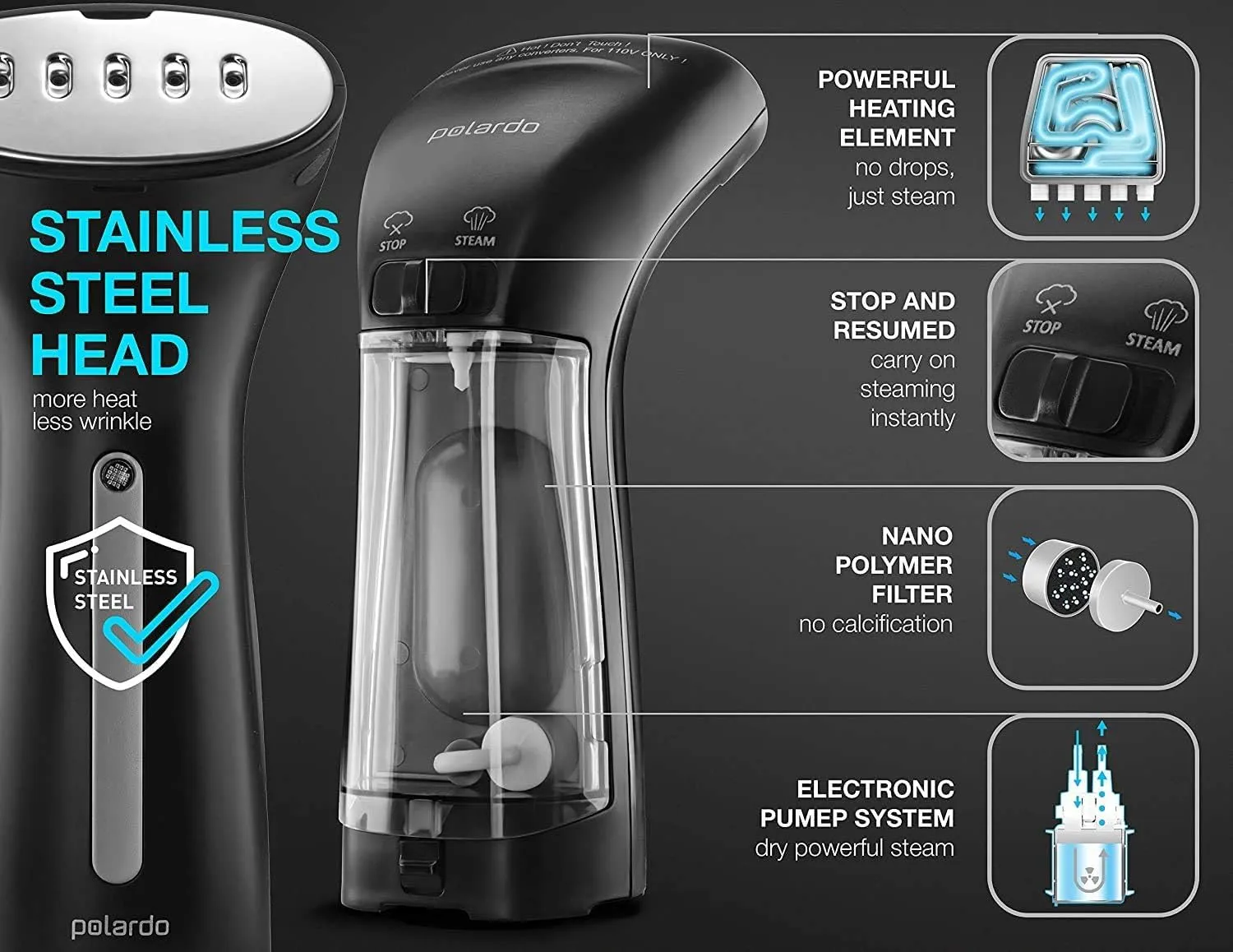 Travel Size Compact Travel Garment Steamer for Clothes to Go and Home Safe for Any Fabrics - Portable Handheld Steamer Powerful Steam Generator Iron for Clothes Best for Travel, 110V