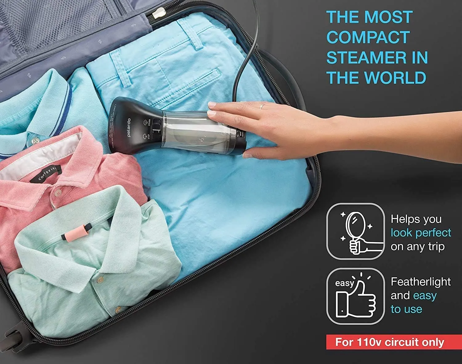 Travel Size Compact Travel Garment Steamer for Clothes to Go and Home Safe for Any Fabrics - Portable Handheld Steamer Powerful Steam Generator Iron for Clothes Best for Travel, 110V
