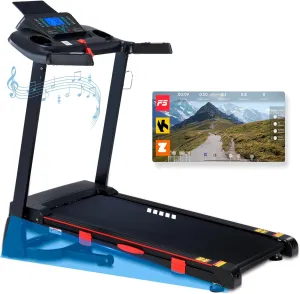 Treadmill with Auto Incline, 18" Incline Treadmill for Home, Compact, Foldable, 350lb Capacity, Shock Absorption, 15% Incline Automatic, 0.5-10 MPH, 3 HP, Bluetooth App Running Treadmills