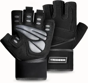 Trideer Workout Gloves for Men, Weight Lifting Gloves with Wrist Wrap Support, Full Palm Protection & Extra Grips for Weightlifting, Exercise, Cross Training, Fitness, Pull-up
