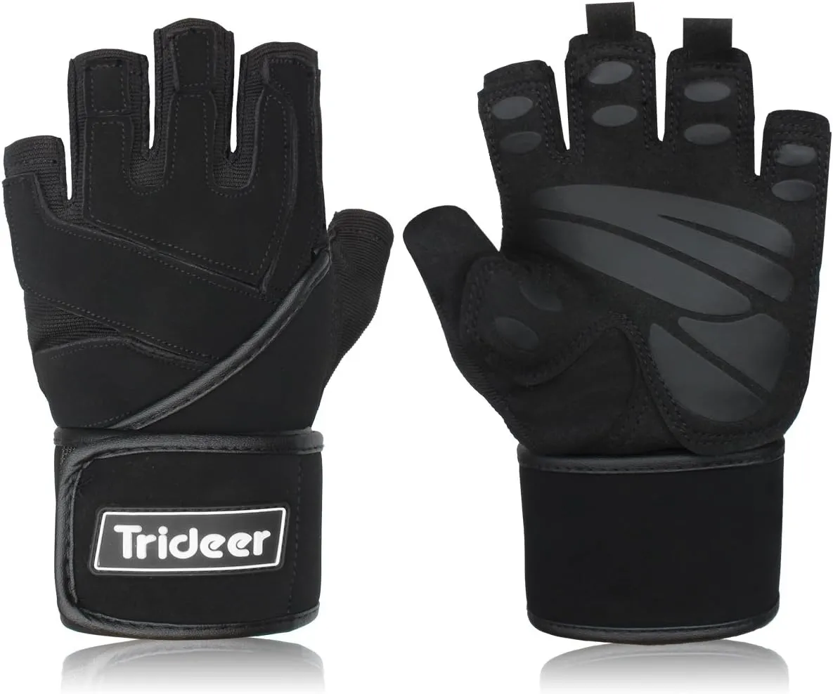 Trideer Workout Gloves for Men, Weight Lifting Gloves with Wrist Wrap Support, Full Palm Protection & Extra Grips for Weightlifting, Exercise, Cross Training, Fitness, Pull-up