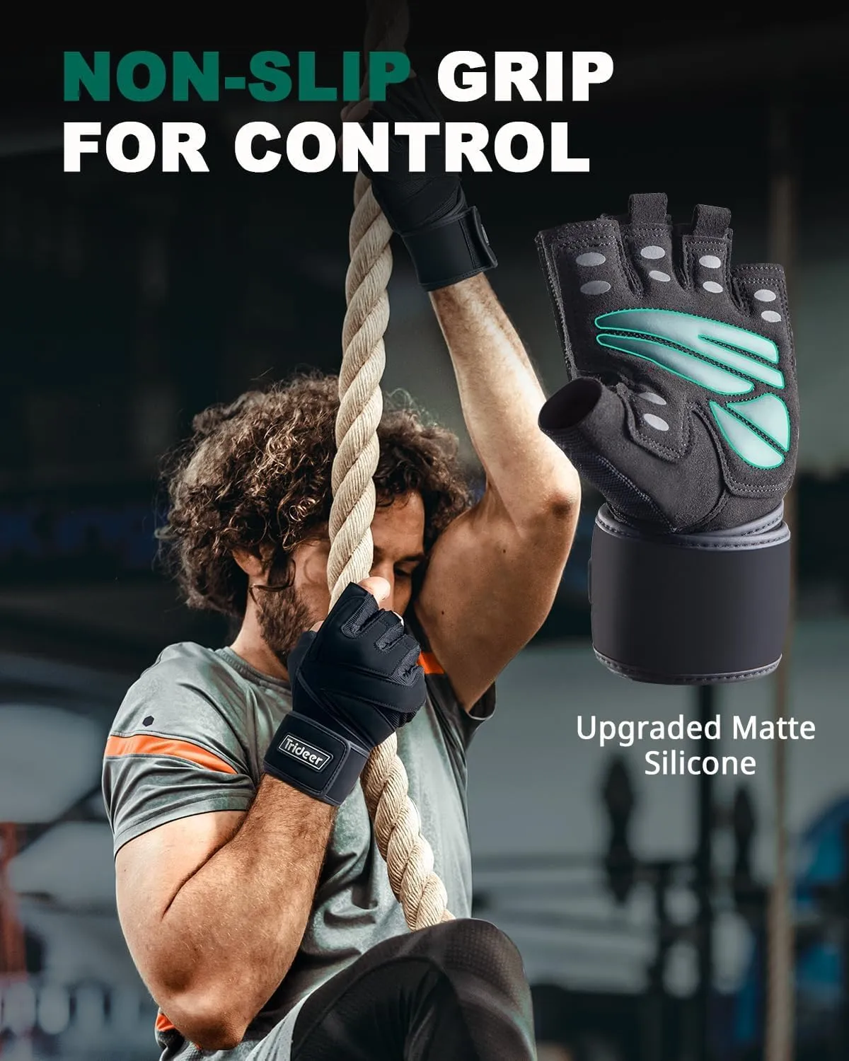Trideer Workout Gloves for Men, Weight Lifting Gloves with Wrist Wrap Support, Full Palm Protection & Extra Grips for Weightlifting, Exercise, Cross Training, Fitness, Pull-up
