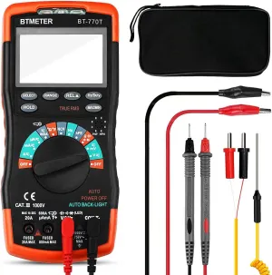 True RMS Digital Multimeter Tester 6000 Counts AC DC 20A Ohmmeter Voltmeter DMM Measure Voltage Current Amp Resistance Diodes Continuity Duty-Cycle Capacitance Temperature (BTMETER BT-770T)