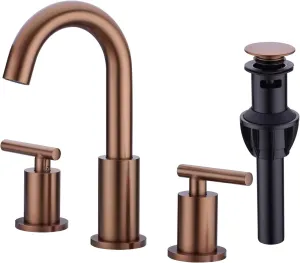 TRUSTMI 2 Handle 8 Inch Widespread Bathroom Sink Faucet with Overflow Pop Up Drain Assembly 3 Piece Brown Bronze Vanity Tap with cUPC Water Supply Lines, Brass, Brushed Rose Gold